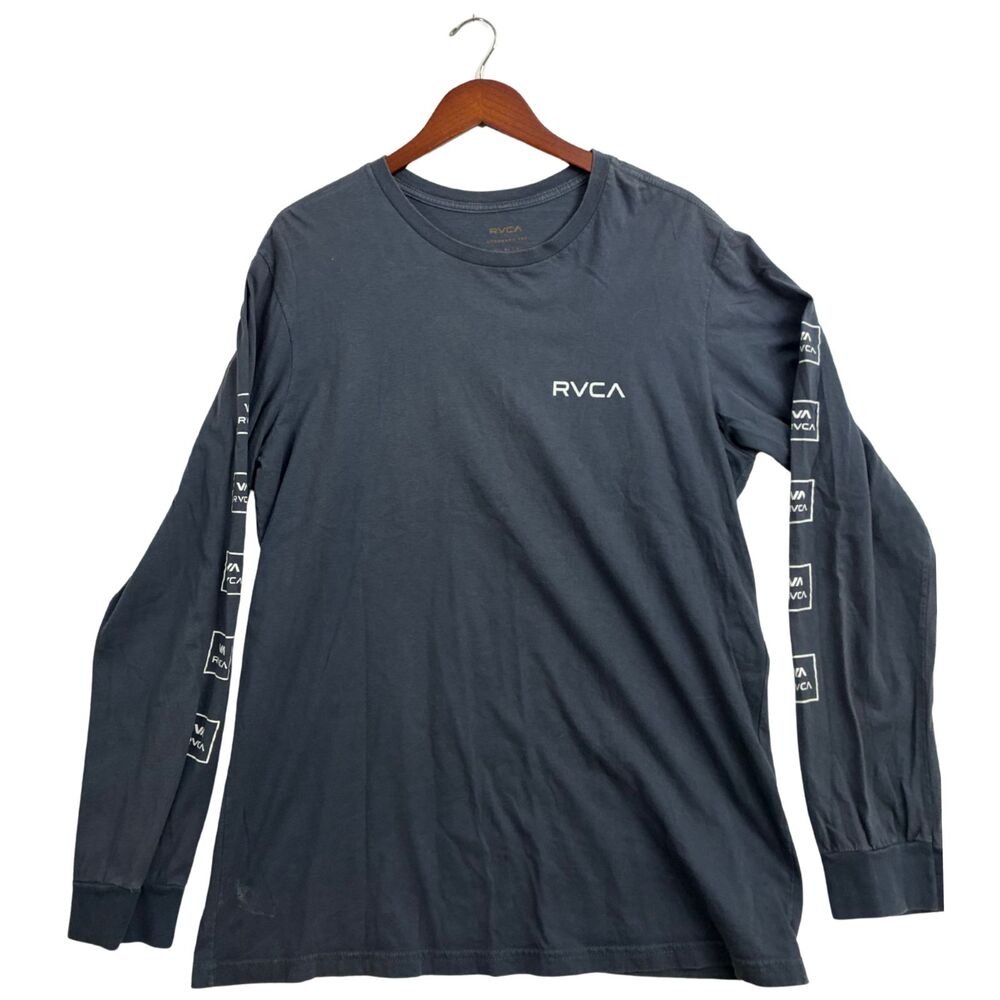 RVCA Standard Tee Mens XL Blue Long Sleeve Logo Graphic Sleeve Shirt PM Tenore